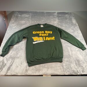 Green Bay Fan Crewneck Sweatshirt - Green Vtg tultex M fan